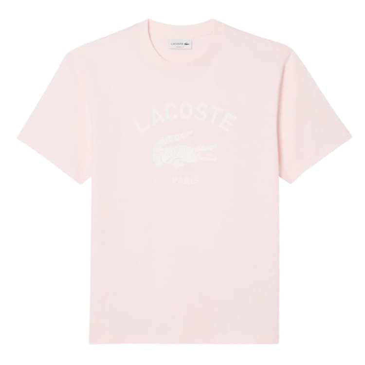 Image of Lacoste Signature Print Cotton T-Shirt Pink male M