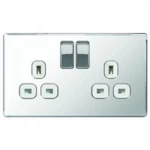 Image of Wickes 13A Screwless Flat Plate Twin Switched Socket - Polished Silver