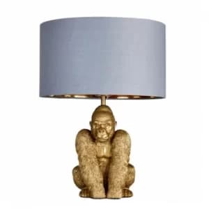 Image of King Gorilla Table Lamp in Gold with Grey and Gold Reni Shade