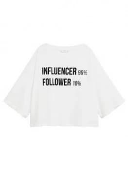 Image of Mango Teen Girls Influencer Crop T-Shirt - White, Size Age: S, Women