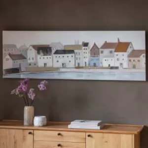 Image of Coastal Town Art Canvas Brown/Blue/White