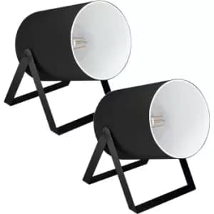Image of 2 PACK Table Desk Lamp Colour Black Shade Black Outer White Inner Fabric E27 40W