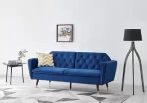 Image of Whitby Velvet Sofa Bed With Chesterfield Design With Gold Metal Tipped Wooden Legs
