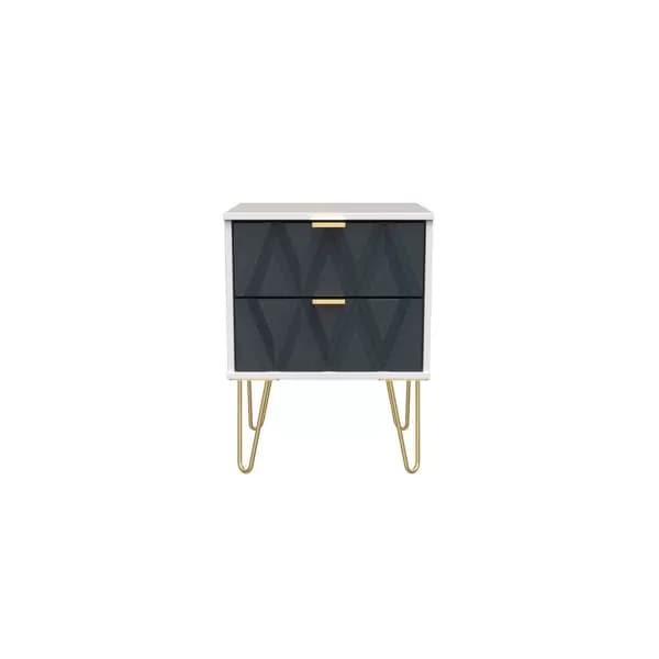 Image of Welcome Furniture Ready Assembled Diamond 2 Drawer Bedside Cabinet In Indigo Matt & White