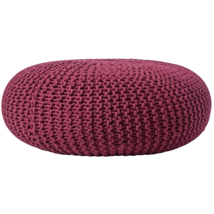 Image of Homescapes Large Round Cotton Knitted Pouffe Footstool Plum