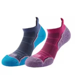 Image of 1000 Mile Womens/Ladies Run Ankle Socks (Pack of 2) (6 UK-8 UK) (Hot Pink/Lavender/Blue)