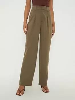 Image of Dorothy Perkins Pleated Front Straight Leg Trouser - Khaki, Green, Size 18, Women
