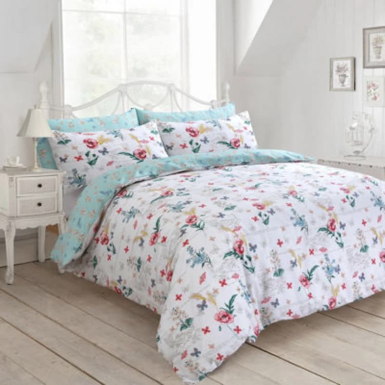 Image of Velosso Vintage Floral Duvet Cover Set With Pillowcases, Colourful Bedding, Reversible Botanical Print, Machine Washable - Multicolour