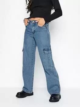 Image of PixieGirl Petite Mid Blue Utility Jean - Blue Size 8, Women