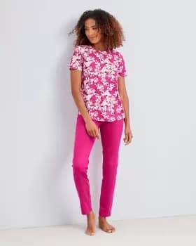 Image of Cotton Traders Womens 2 Pack Short Sleeve PJ Set in Pink