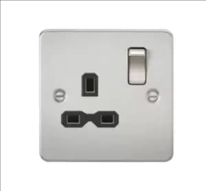 Image of KnightsBridge Flat plate 13A 1G DP switched socket - brushed chrome with Black insert
