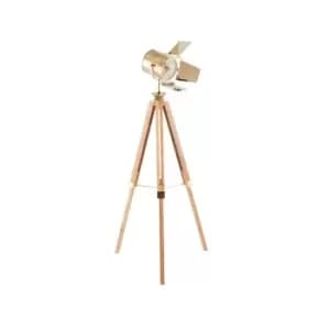 Image of Gold And Natural Tripod Floor Lamp