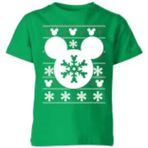 Image of Disney Snowflake Silhouette Kids Christmas T-Shirt - Kelly Green - 11-12 Years