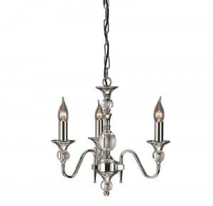 Image of 3 Light Multi Arm Ceiling Pendant Chandelier Polished Nickel, Clear Crystal, E14