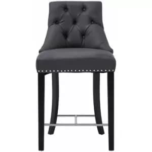 Image of Premier Housewares - Grey Chair for Bedroom Stud Detail Dressing Table Chair Faux Leather Accent Chair For Bedroom Dining Chair W56xD61xH102
