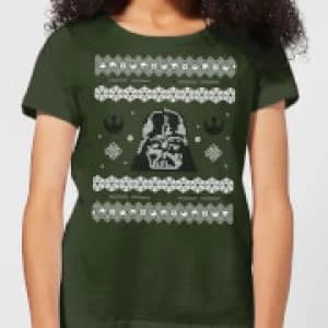 Image of Star Wars Darth Vader Knit Womens Christmas T-Shirt - Forest Green - L