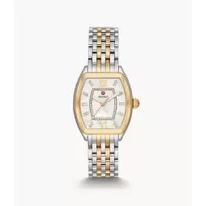 Image of Michele Womens Relev Two-Tone 18K Gold Diamond Dial Watch - 2-Tone