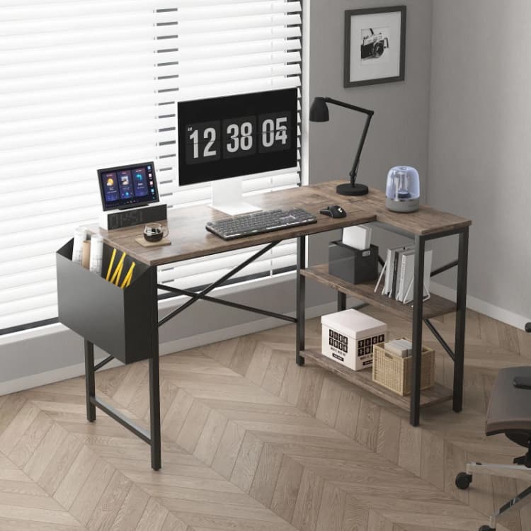 Image of MCC DIRECT Mcc Direct - l Shaped Corner Desk with Bookshelf Reversible Corner Desk For Home Office Study 100CM brown CD1003