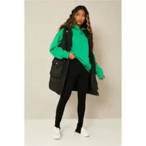 Image of I Saw It First Black Petite Pocket Detail Padded Gilet With Hood - Black