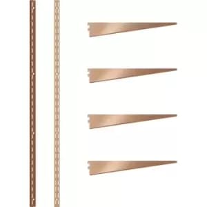 Image of Rothley Bright Twin Slot Shelving Kit 1220mm Uprights (x2) & 270mm Brackets (x4) in Copper Steel