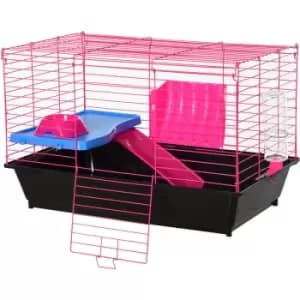 Image of Small Animal Cage Rabbit Guinea Pig Hutch Pet Play House w/ Platform Ramp - Pawhut