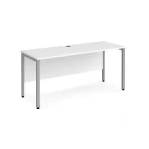 Image of Office Desk 1600mm Rectangular Desk With Bench Leg White Tops With Silver Frames 600mm Depth Maestro 25