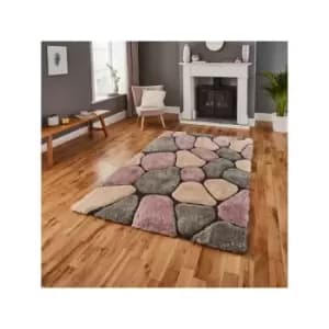 Image of Noble House NH5858 Shaggy Hand Tufted Rug, Grey/Rose, 120 x 170 Cm - Think Rugs
