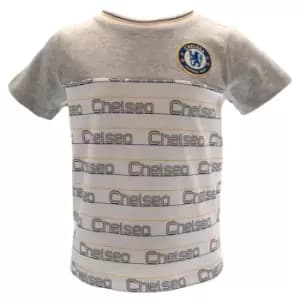 Image of Chelsea FC Childrens/Kids Crest And Stripes T-Shirt (3-6 Months) (Grey/White)