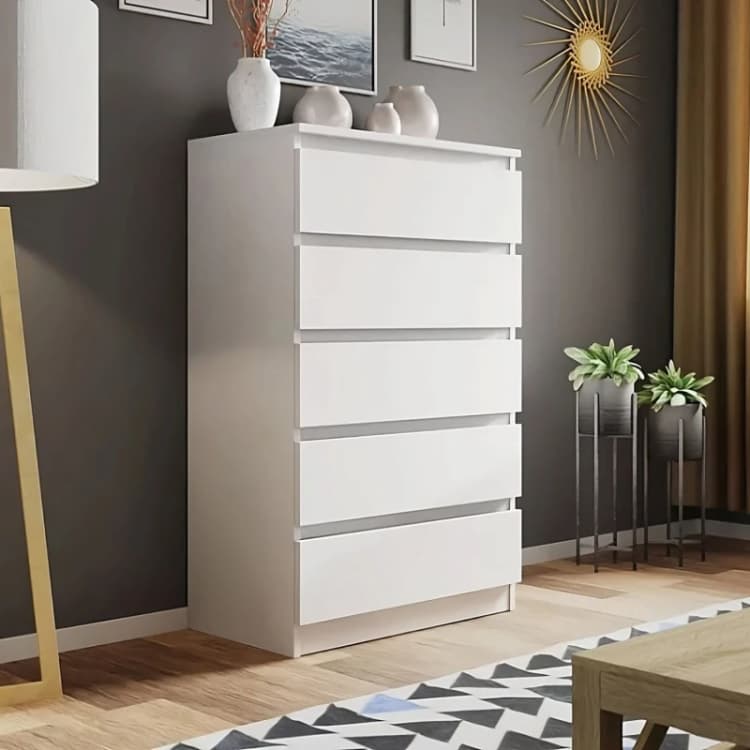 Image of LUXURY LIFE Carlton Matt Chest of Drawers 5 Drawer Cabinet White