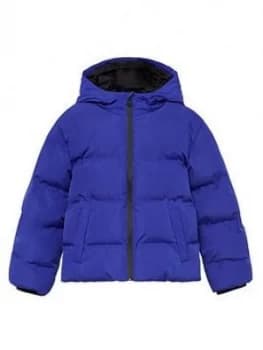 Image of Mango Boys Hooded Coat - Blue, Size Age: 13-14 Years