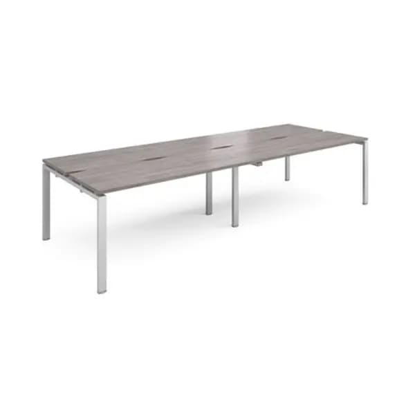 Image of Adapt Adapt sliding top double back to back desks 3200mm x 1200mm - silver frame, grey oak top STE3212-S-GO