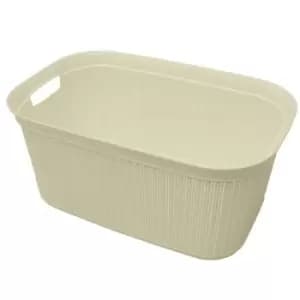 Image of JVL 38L Knit Design Rectangular Linen Washing Basket - White