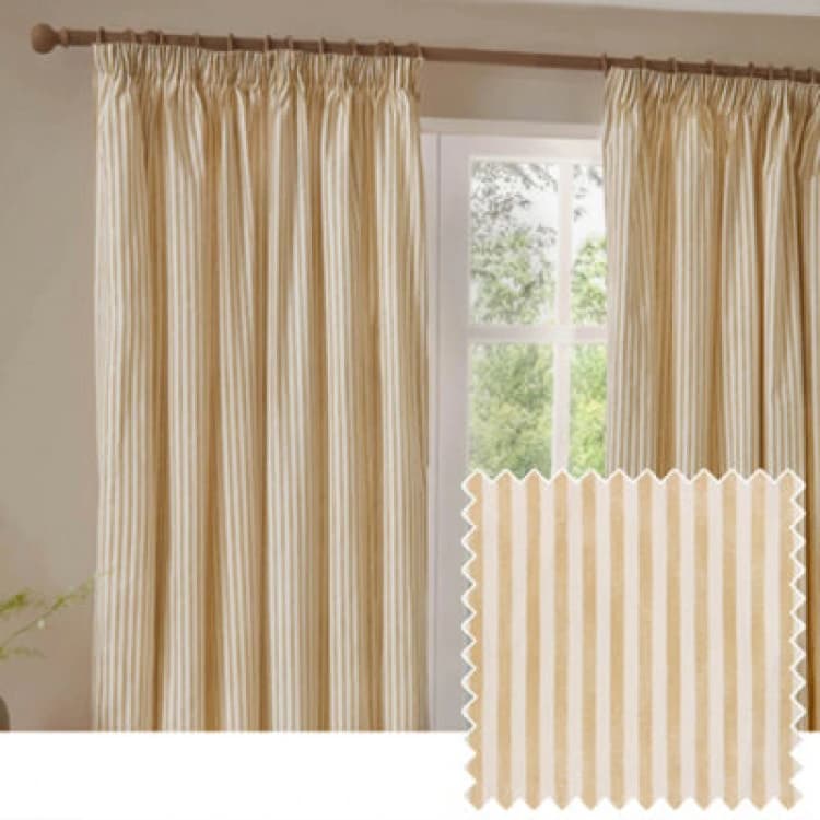 Image of Yard Hebden Striped Cotton Pencil Pleat Curtains, Honey Yellow, (W) 117 X (D) 137Cm