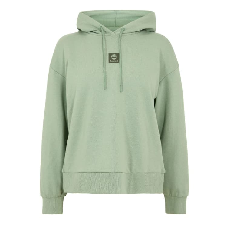 Image of Timberland Womens Stack Logo Loop Back Pull Over Hoodie Pro Green Bay female 8 (XS)