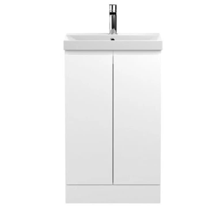 Image of Nuie Hudson Reed Urban Floor Standing 2 Soft Close Door Vanity Unit With Thin-Edge Basin, Modern Vanity Unit In Satin White, 500mm