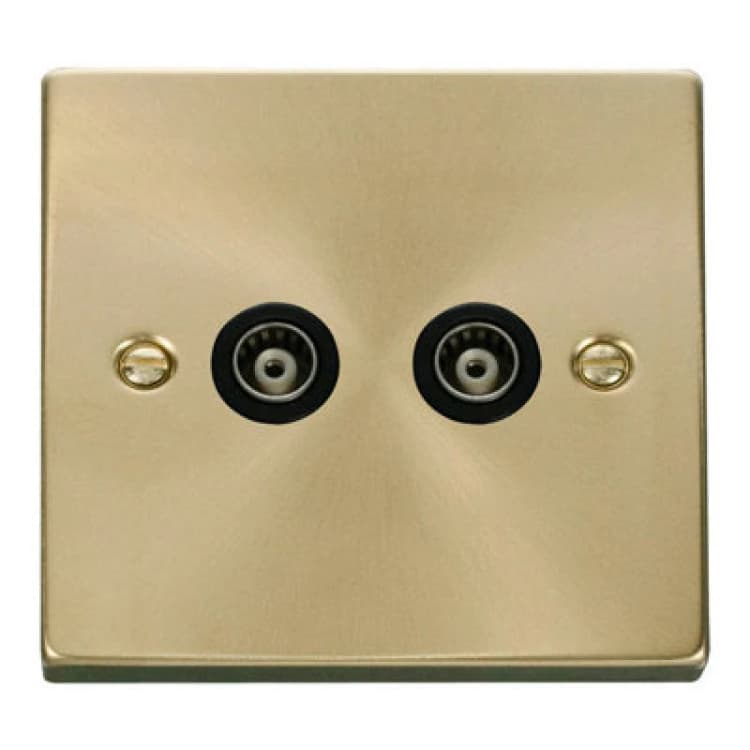 Image of SE Home Satin / Brushed Brass Twin Isolated Coaxial Socket Gold