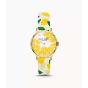Image of Kate Spade New York Womens Metro Three-Hand White And Yellow Leather Watch - White / Yellow