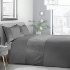 Image of Isabella Rose Amelia Crushed Velvet Duvet Set - Charcoal - King TJ Hughes