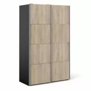 Image of Verona Sliding Wardrobe 120Cm In Black Matt With Oak Effect Doors With 5 Shelves