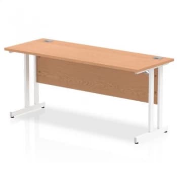 Image of Trexus Rectangular Slim Desk White Cantilever Leg 1600x600mm Oak Ref
