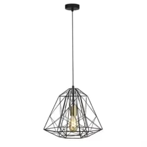 Image of Geometric Cage 1 Light Pendant Matt Black, Satin Brass, E27