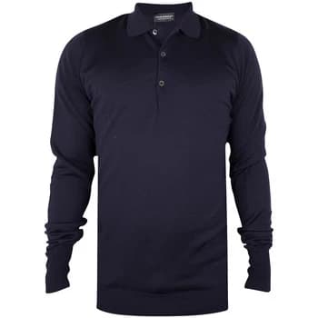 Image of John Smedley Longsleeved Knitted Polo Shirt mens Polo shirt in Blue - Sizes UK S,UK M,UK L,UK XL,UK XXL