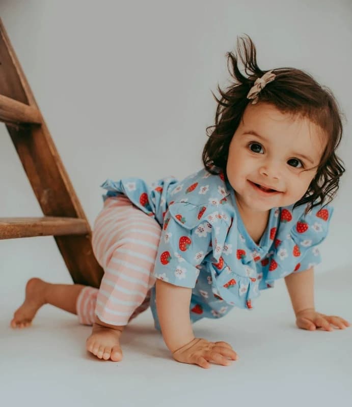 Image of Lilly + Sid Frill Legging Set - Strawberry Stripe Multi