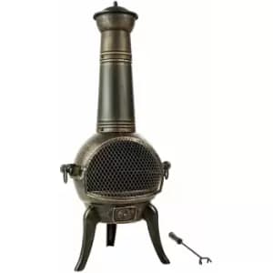 Image of Fire pit with chimney made of cast iron - outdoor fire pit, backyard fire pit, patio fire pit - grey