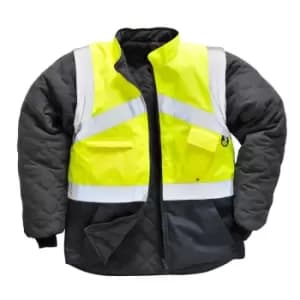 Image of Oxford Weave 300D Class 1:2 Hi Vis 2-Tone Reversible Jacket Yellow / Navy 3XL
