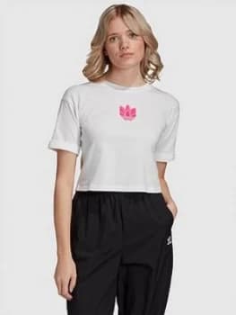 Image of adidas Originals 3D Trefoil Crop Top - White/Pink, Size 16, Women