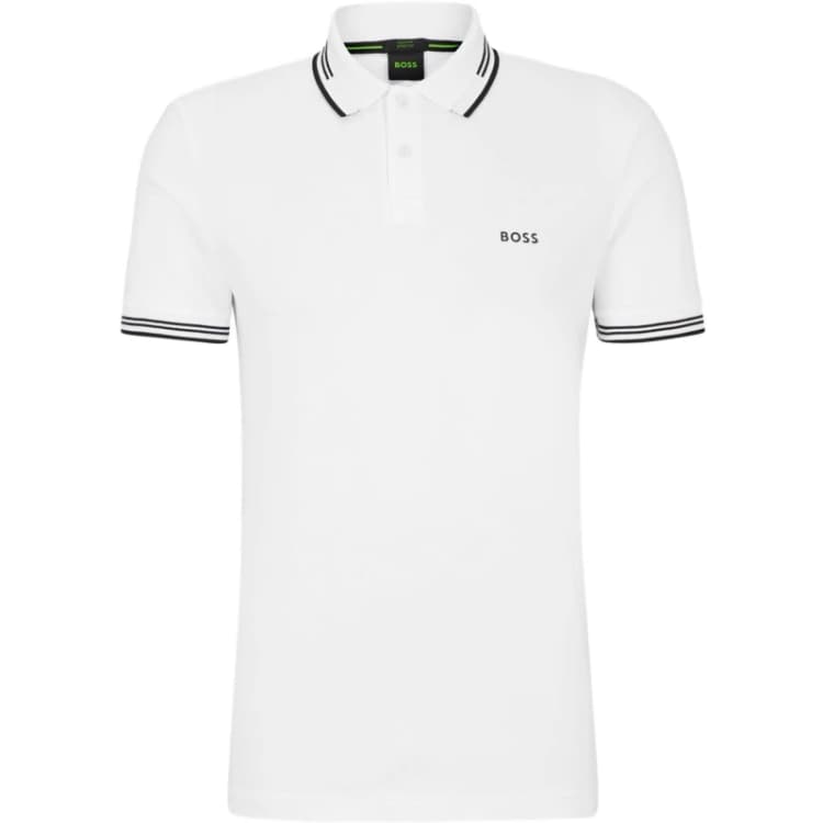 Image of Boss Mens HBG Paul Polo Contrast Striped Trim Shirt White 100 male L