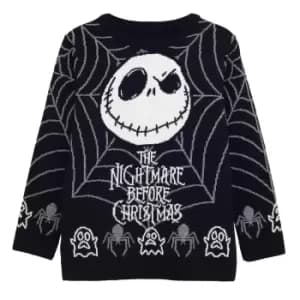 Image of Nightmare Before Christmas Girls Jack Skellington Web Knitted Jumper (5-6 Years) (Black/White)