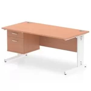 Image of Impulse 1600 Rectangle White Cable Managed Leg Desk Beech 1 x 2 Drawer