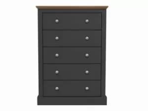 Image of LPD Devon 5 Drawer Charcoal and Oak Chest of Drawers